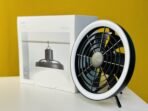 JISULIFE FA17 Rechargeable Fan with LED Ceiling Fan with Long Tripod Stand- Black Color