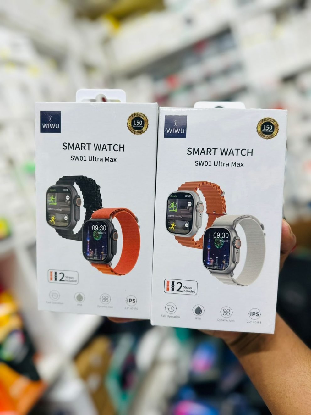 WiWU SW01 Ultra Max Wireless bluetooth Calling Smart Watch with Big Size screen + 2 Strap – Black Color