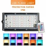 RGB LED Flood Light- Remote Controlled IP66 Waterproof Landscape & Outdoor Lighting (50W, AC220V) - Black Color by RGB - Gadgetntech Bangladesh