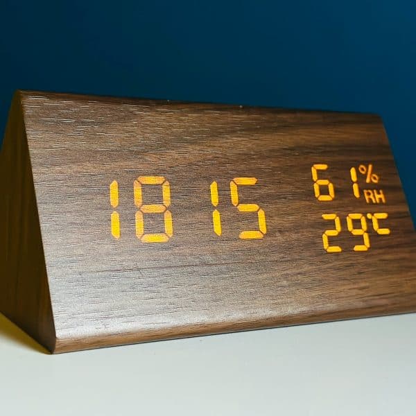 Triangle Wooden Style Digital Led Clock-Dark Wood by OEM - Gadgetntech Bangladesh