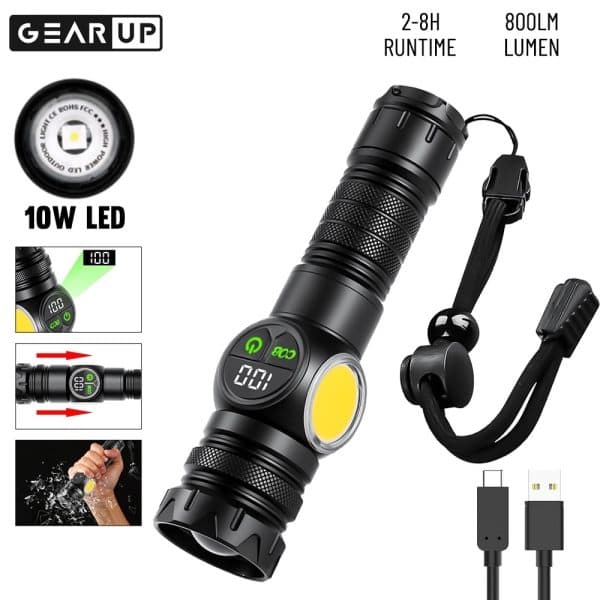 GearUP K60 Rechargeable Flashlight 10W COB + LED Torchlight by GearUP - Gadgetntech Bangladesh