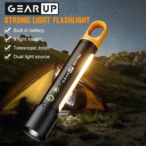 GearUP K57 PRO Rechargeable High Power Flashlight + Large COB Light with 3500mAh Lithium Battery by GearUP - Gadgetntech Bangladesh