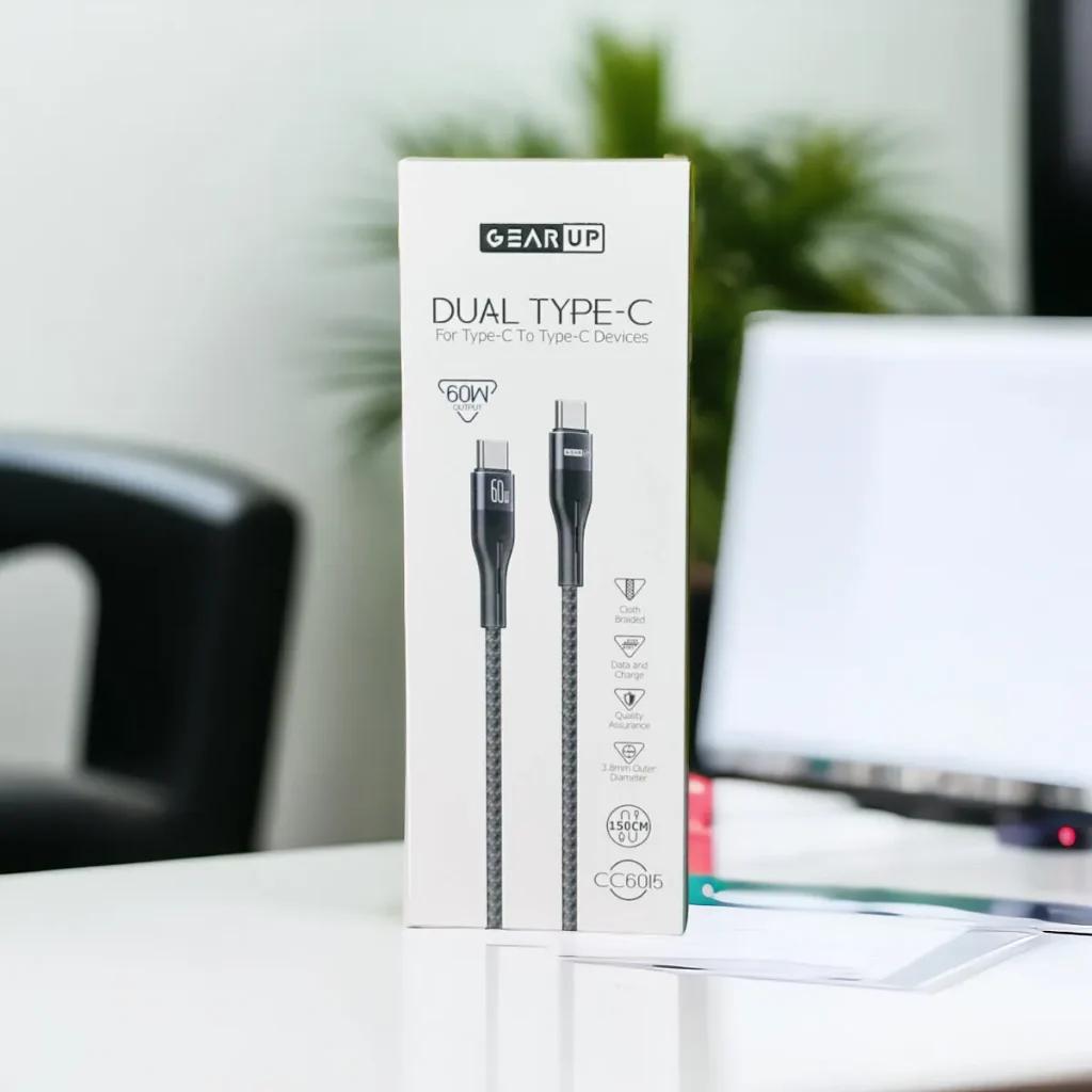 GearUP CC6015 Type-C to C 60W PD Fast Charging & Data Cable - 1.5m by GearUP - Gadgetntech Bangladesh
