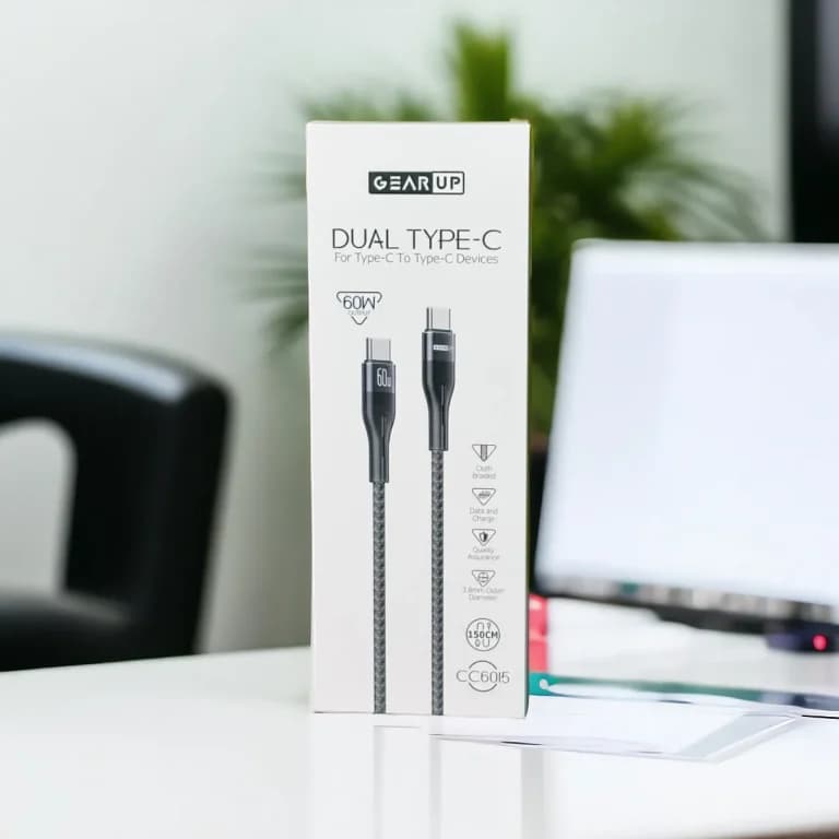 GearUP CC6015 Type-C to C 60W PD Fast Charging & Data Cable - 1.5m by GearUP - Gadgetntech Bangladesh