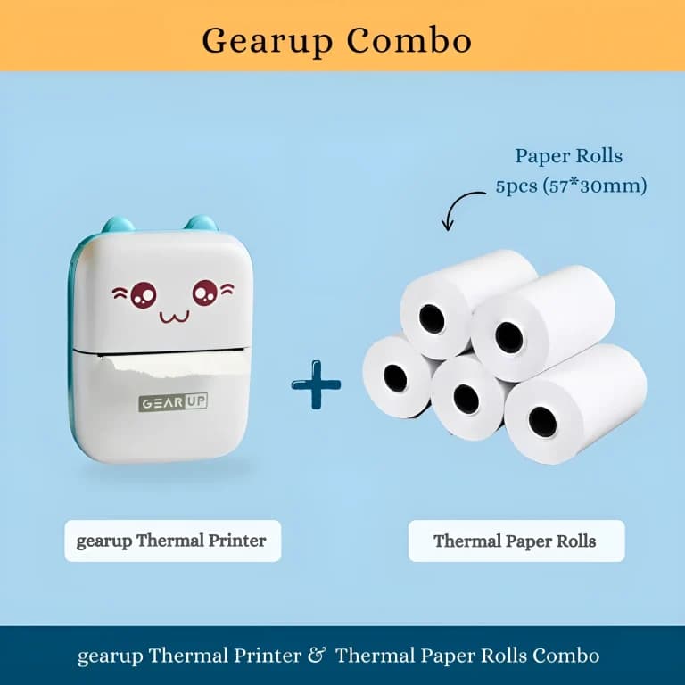 Gearup Thermal Printer & Thermal Paper Rolls Combo - Blue Color by Gearup - Gadgetntech Bangladesh