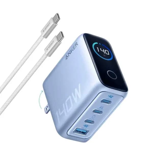 Anker Zolo 140W 4-Port Multi Device Charging GaN Power Adapter With Type-C Cable (B2697) Chinese Version - Blue by Anker - Gadgetntech Bangladesh