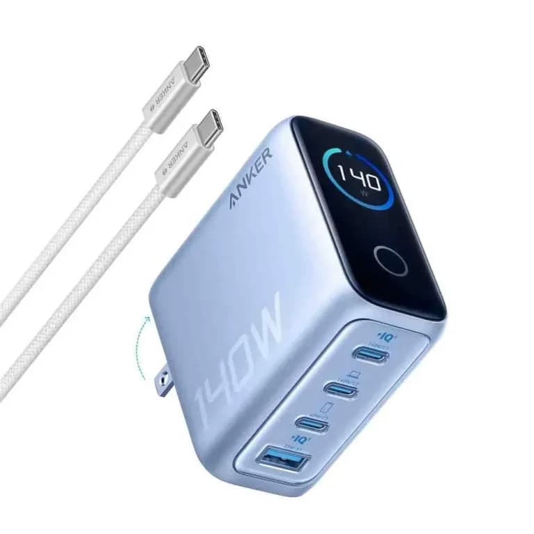 Anker Zolo 140W 4-Port Multi Device Charging GaN Power Adapter With Type-C Cable (B2697) Chinese Version - Blue by Anker - Gadgetntech Bangladesh