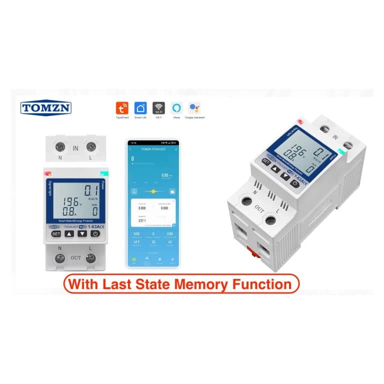 TOMZN TOVA-63T WIFI Circuit Breaker 63A Energy Meter, Timer, Voltage, Current Leakage Protection - Smartlife, TUYA App Support (White Display) by TOMZN - Gadgetntech Bangladesh