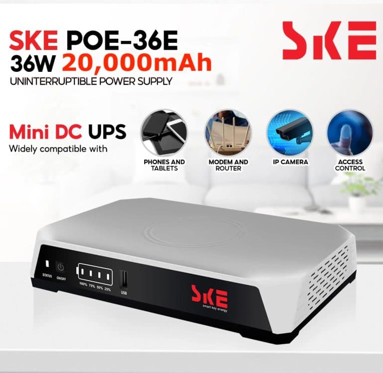 SKE POE-36E-LFP 20,000mAh Mini DC UPS – 36W High Power Backup with LiFePO4 Battery (5V/9V/12V 3A) by SKE - Gadgetntech Bangladesh