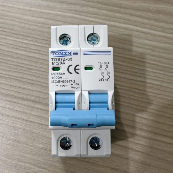 TOMZN 2P DC Circuit Breaker 20A- 12V-1000V Wide RangeDC MCB for PV System (TOMZN TOB7Z-63) by TOMZN - Gadgetntech Bangladesh