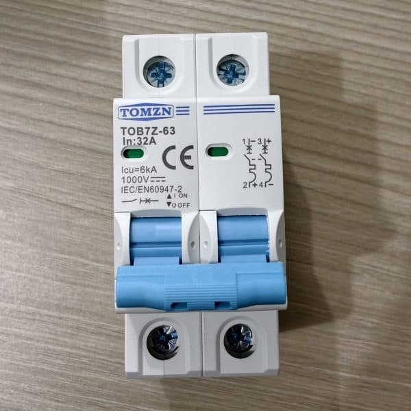 TOMZN 2P DC Circuit Breaker 32A- 12V-1000V Wide RangeDC MCB for PV System (TOMZN TOB7Z-63) by TOMZN - Gadgetntech Bangladesh