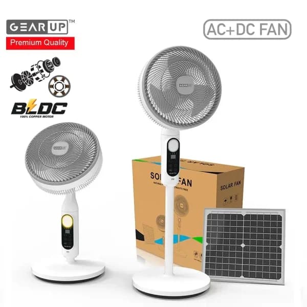 GearUP Premium Series Rechargeable BLDC Solar Stand Fan (AC+DC) - 25W Solar Panel Included by GearUP - Gadgetntech Bangladesh
