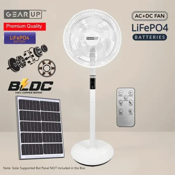 GearUP GP90 - 14 inch Premium Rechargeable LifePO4 + BLDC AC+ DC+ Solar Stand Fan (Without Solar Panel) by GearUP - Gadgetntech Bangladesh