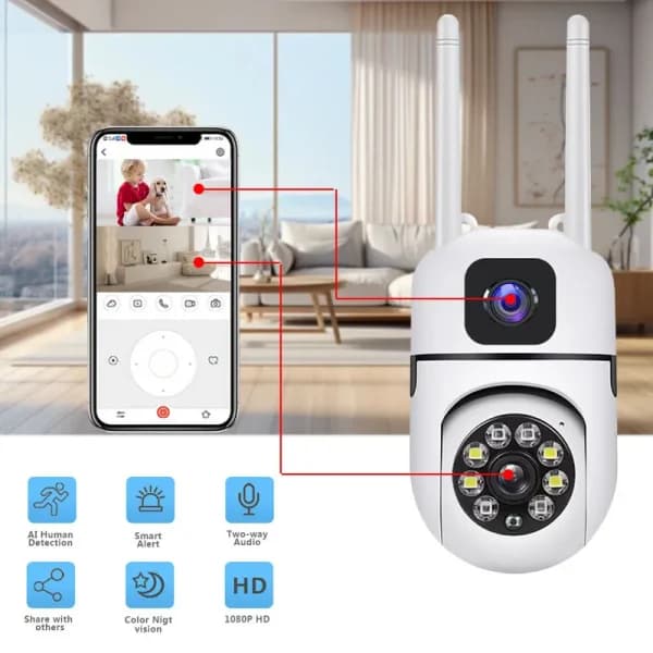 V380 Dual Lens PTZ 2+2mp Wifi Smart Camera by V380 - Gadgetntech Bangladesh