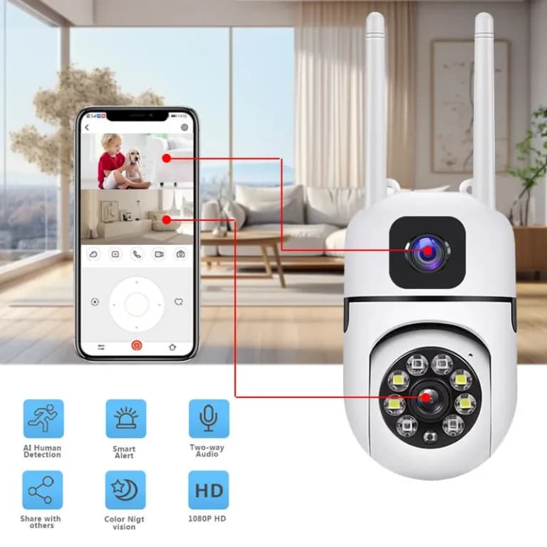 V380 Dual Lens PTZ 2+2mp Wifi Smart Camera by V380 - Gadgetntech Bangladesh