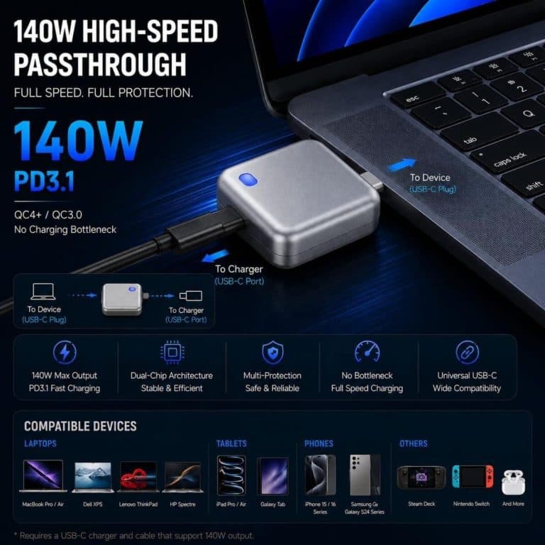 Smart Auto Stop Full Charging Adapter Overcharge Protection – AI Powered Auto Eject USB-C for Smartphone,Laptop Tablet angle 2