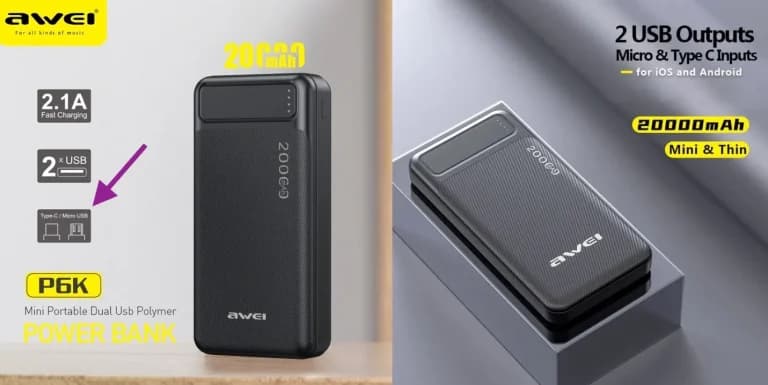 Awei P6K 20000mAh Power Bank by Awei - Gadgetntech Bangladesh