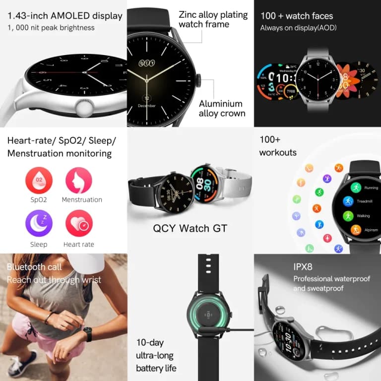 QCY Watch GT Smart Watch Retina AMOLED Display - Black Color