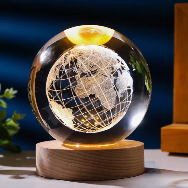 3D Crystal Ball - Globe (7 Color Base)